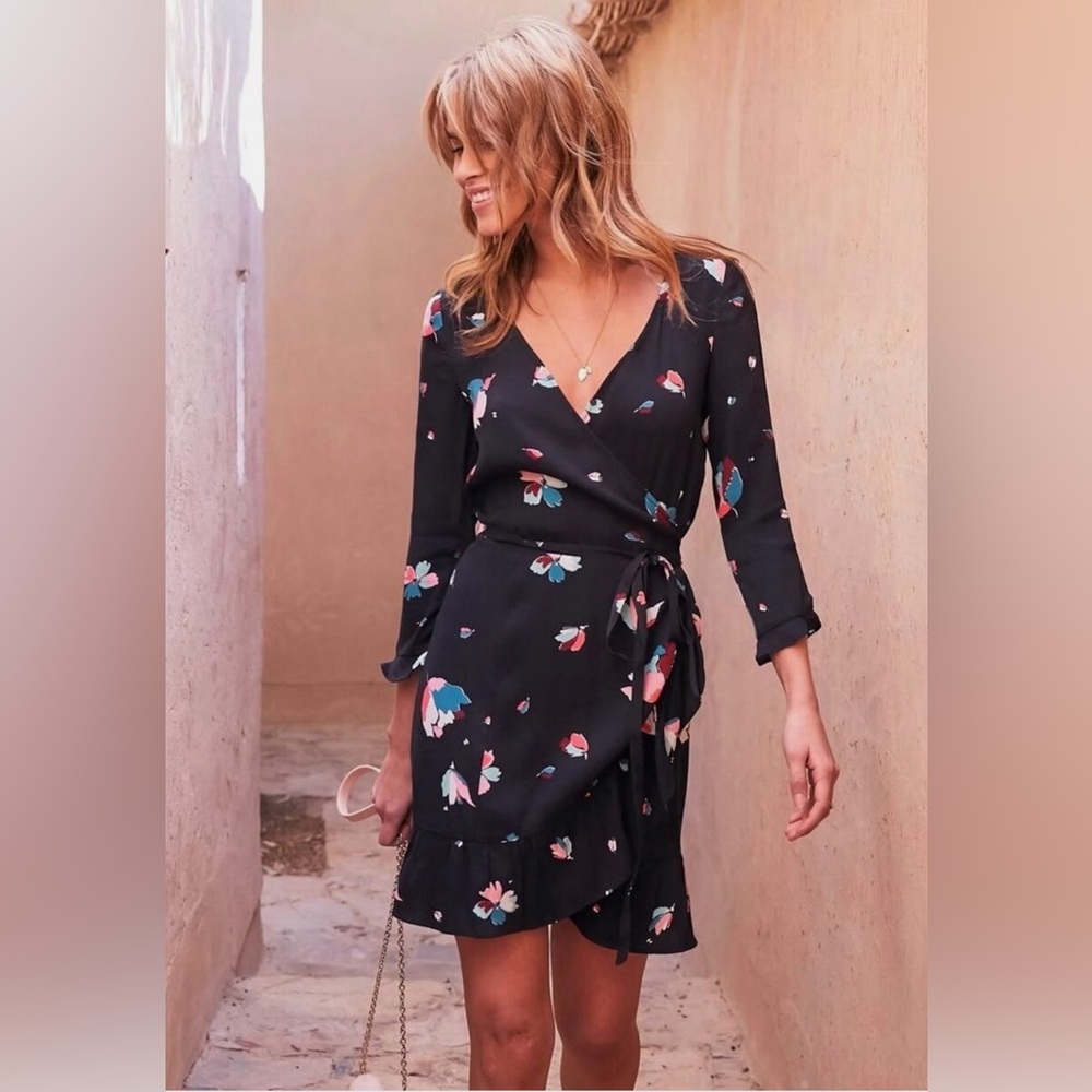 Floral Wrap Dress in Black